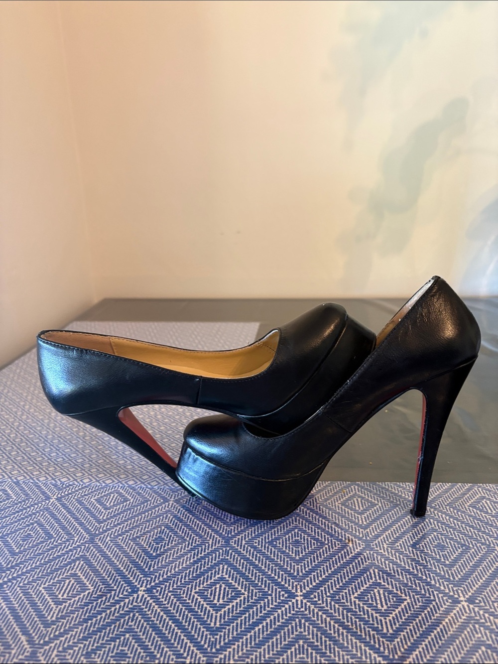 Christian Louboutin Black Leather Red-Sole Platform Pumps